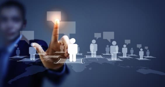 Image of male touching virtual icon of social network