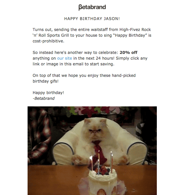 Betabrand Birthday email